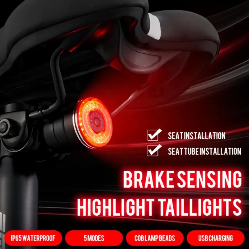 

60LM Smart Bicycle Rear Tail Light Aluminum Alloy Auto Start/Stop Brake Sensor Waterproof USB Cycling Taillight Bike Accessories