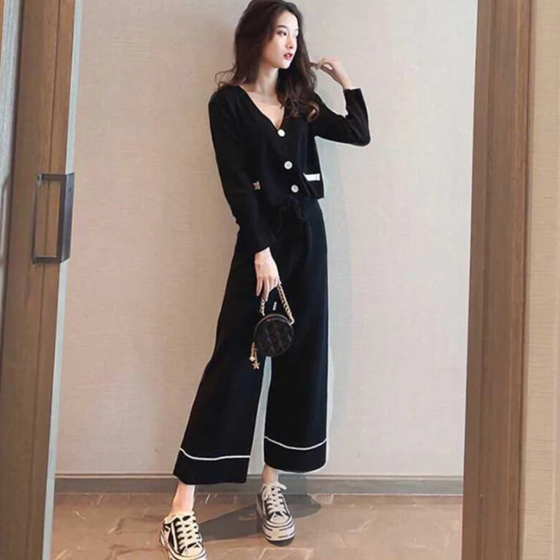 

Женский Модный облегающий повседневный комплект из двух предметов в западном стиле с высокой талией, однотонные брюки из полиэстера с длин...