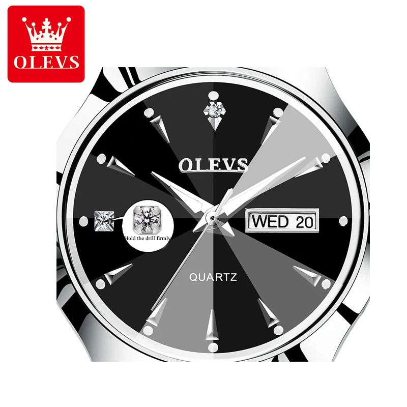 OLEVS Lovers Watch Quartz Tungsten Steel Fashion Brand Luminous Men Women Waterproof Watches Week Date Business Clock WristWatch