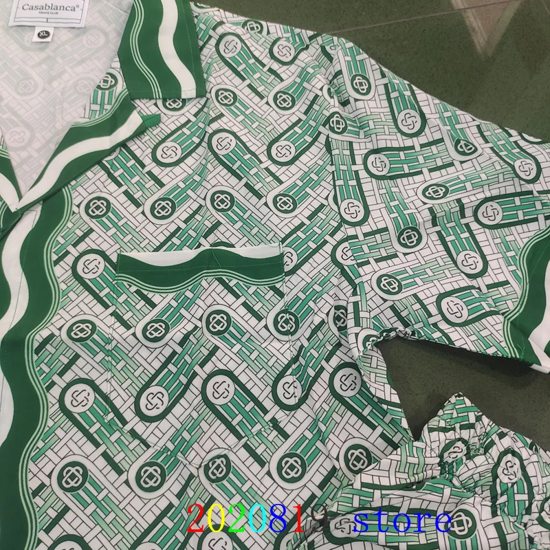 Green Casablanca Tennis Club Hawaii Beach Shortpant Shirt Set For Men Women Holiday Seaside SURF Suit