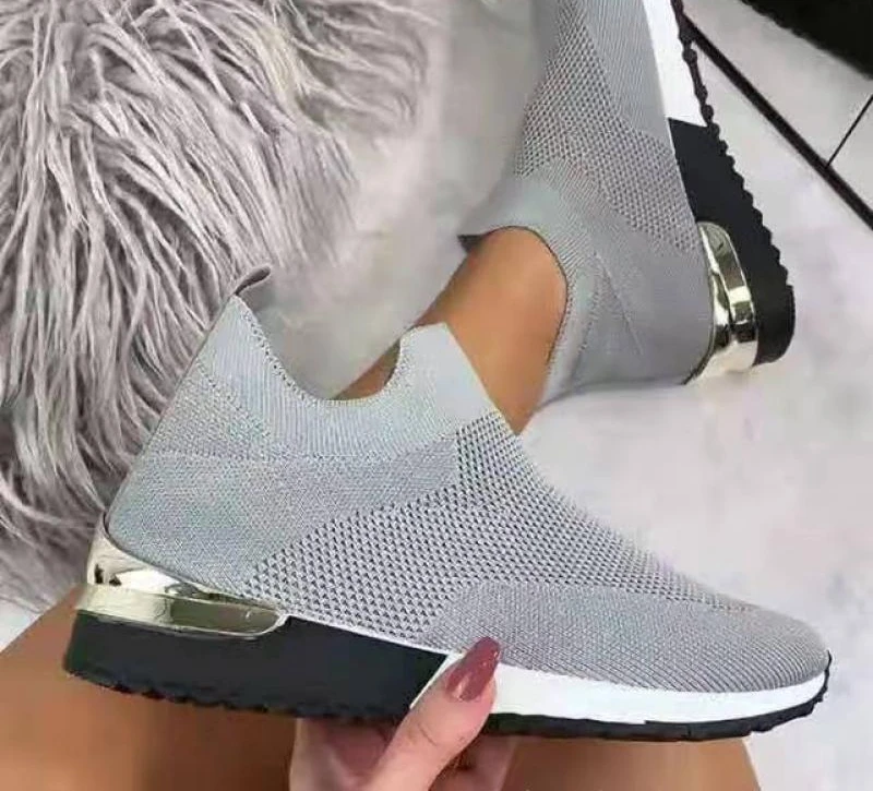 

Женские кроссовки без шнуровки, сетчатые дышащие лоферы на плоской вулканизированной подошве, вязаные носки, повседневная обувь на весну, ...