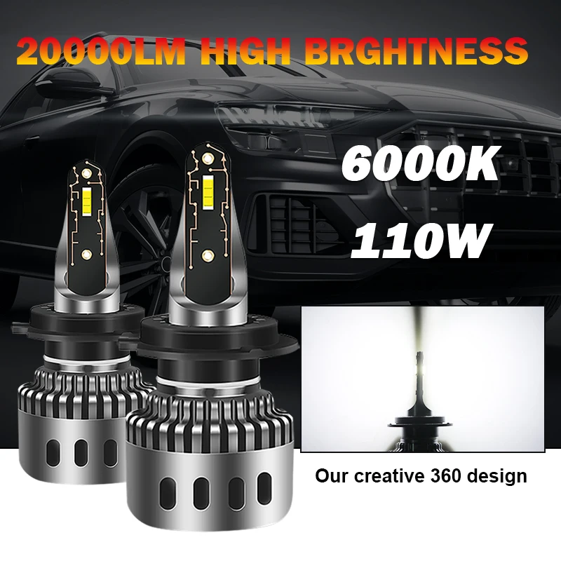 

110W H7 LED Canbus Headlight 20000LM CSP H4 H1 H8 H9 H11 9005 HB3 9006 HB4 9012 HIR2 Bulbs Turbo Fog Light For 12V Vehicle