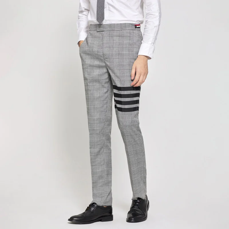

TB THOM Grid Suit Spring Autunm Fashion Brand Men Trousers Black 4-Bar Stripe Luxury Offcial Casual Men's Pants