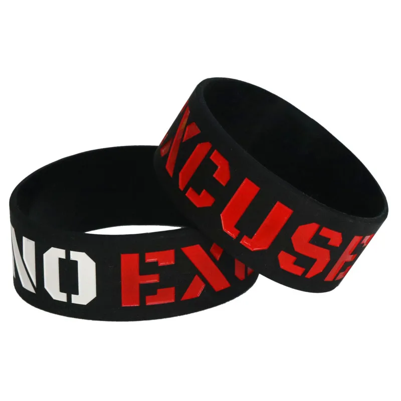 

1PC Fashion 25mm No Excuses Silicone Wristband Black White Pink Wide Sports Activities Rubber Bracelets & Bangles Gift SH076