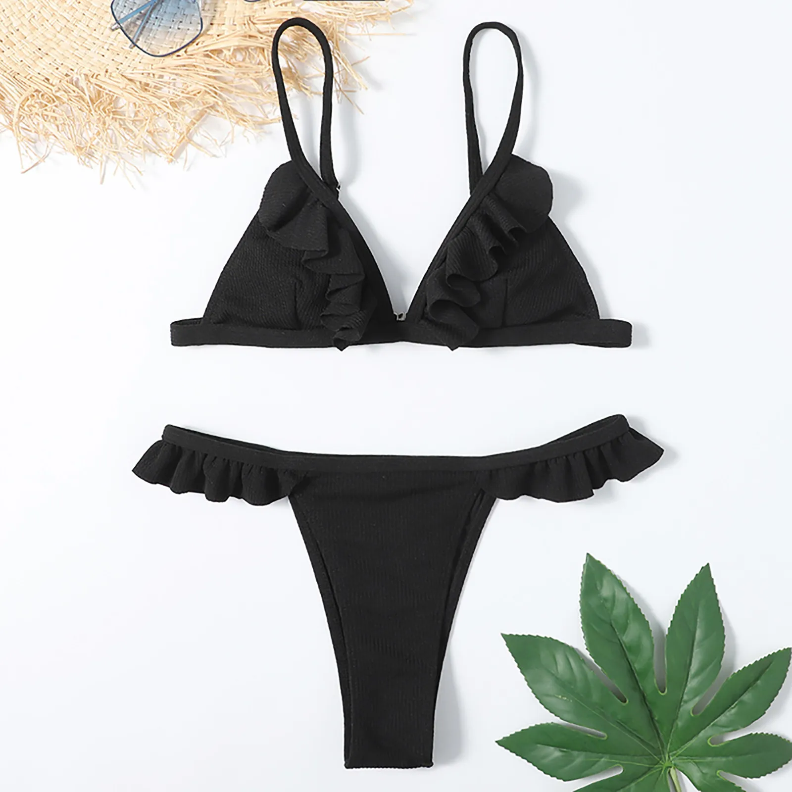 

Women's Sexy High Breast Contrast Gradient Split Bikini Set Swimsuit Solid Bikini for Women