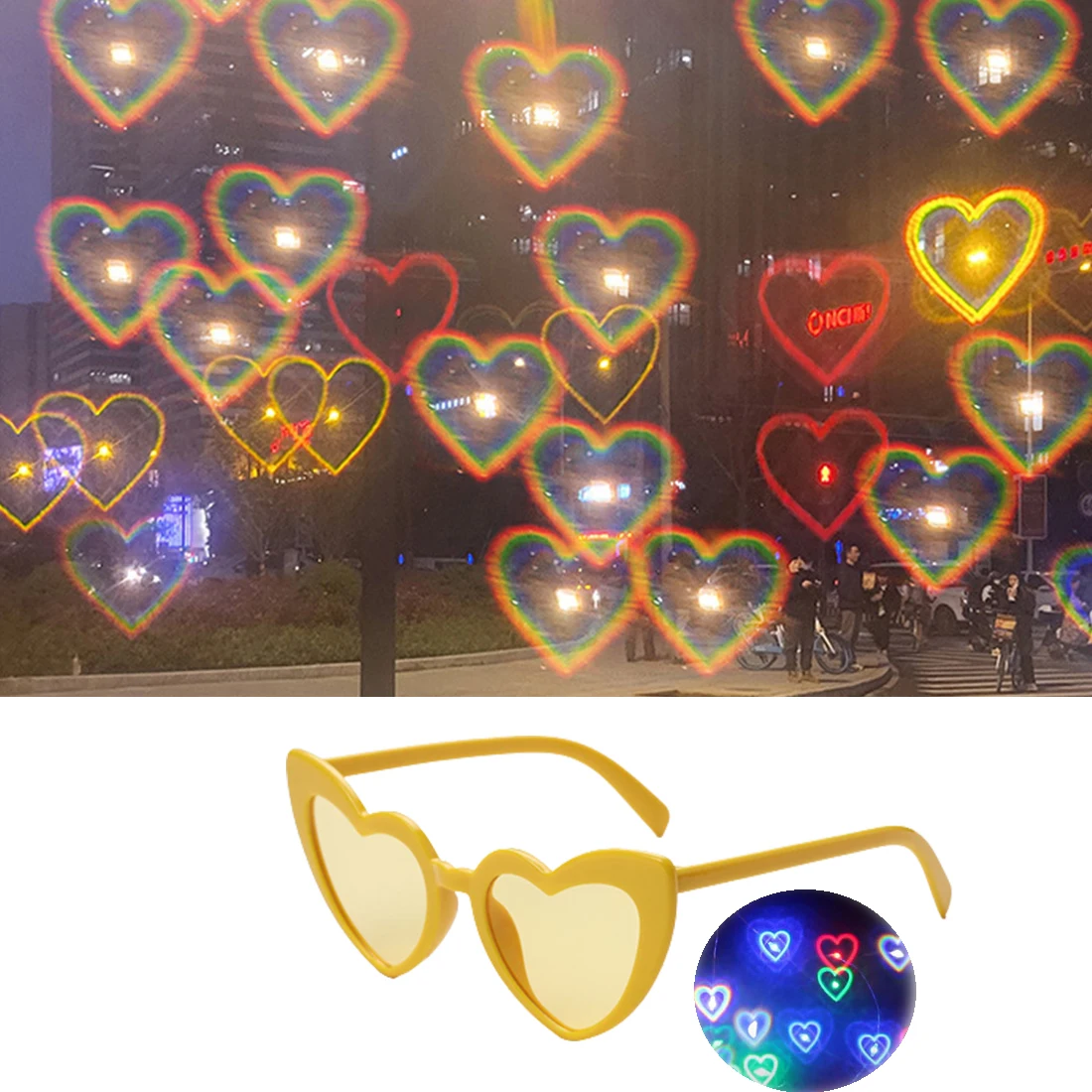 

Love Heart Shaped Effects Glasses Watch The Lights Change to Heart Shape At Night Diffraction Glasses Women Fashion Sunglasses
