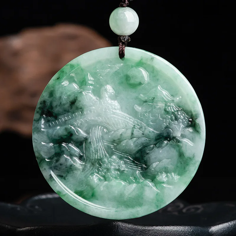 

Burmese Jade Landscape Pendant Necklace Jadeite Charm Jewelry Gemstones Gifts for Women Gift Green Natural Amulet Emerald
