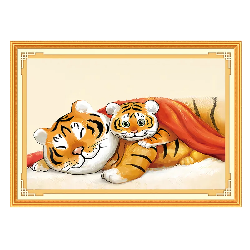 

56X41cm Needlework,Printed Series Cross stitch,Sets For Embroidery Kit Full Cross-Stitching Silk & Cotton Threads Tigers