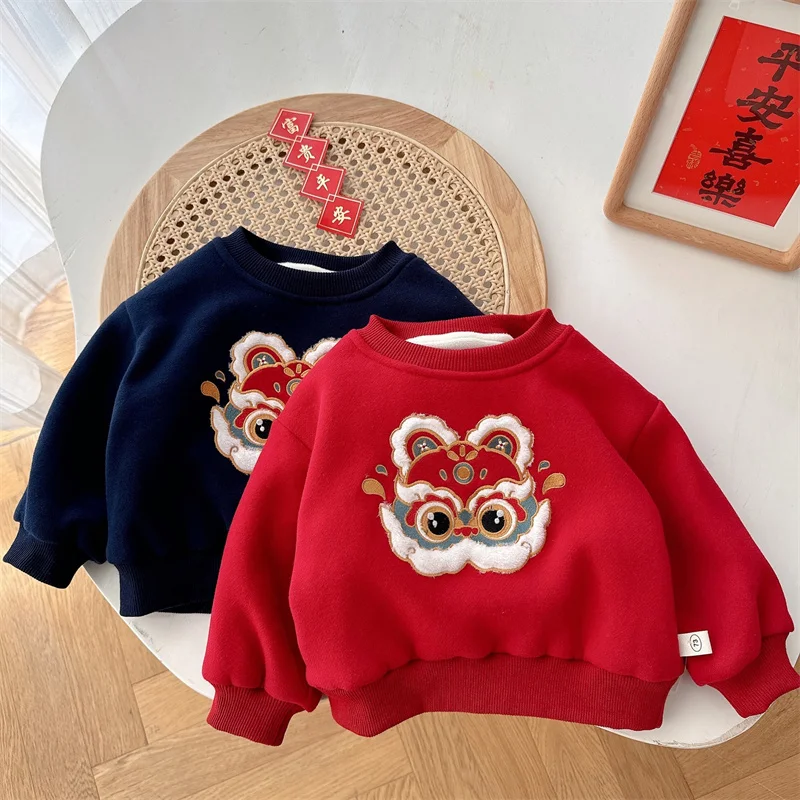 Детская одежда рубашки в китайском стиле новогодний пуловер с длинными рукавами
