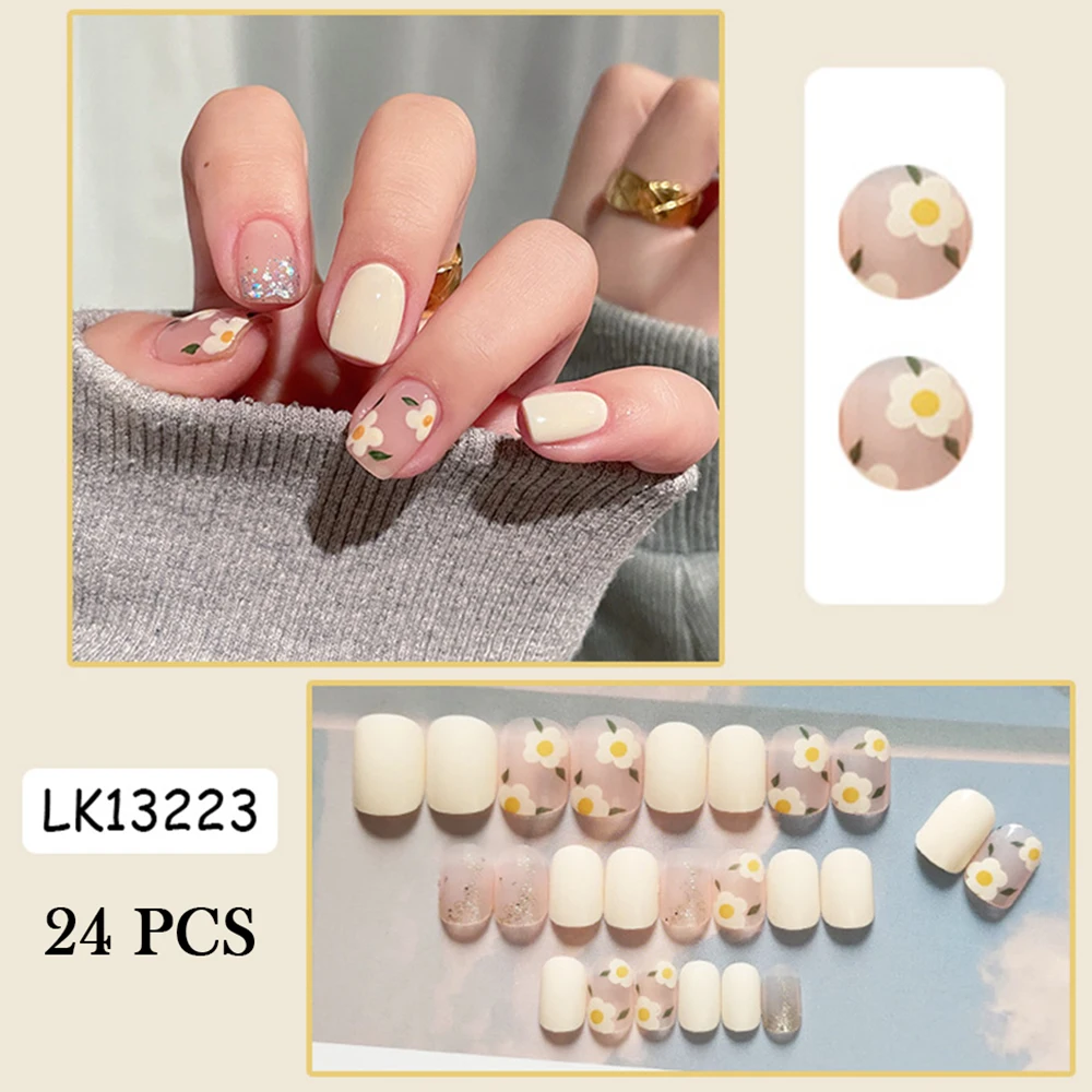 

Искусственные ногти Camellia, милый стиль, короткий абзац, маникюр, экономия времени, накладные ногти, Готовые Ногти, 24 шт., распродажа