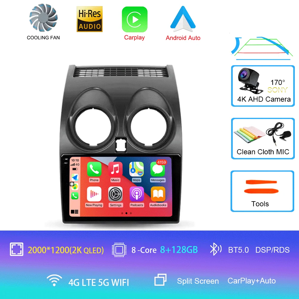 

Android 15 для Nissan Qashqai 1 J10 2006-2013 Carplay Auto 4G + WIFI GPS Автомобильный радиоприемник Навигация Мультимедийный видеоплеер Стерео BT