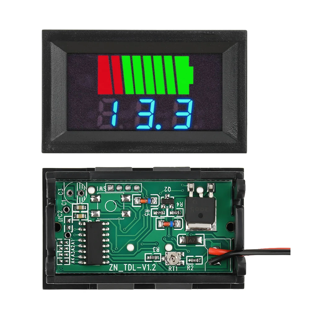 

Индикатор питания батареи постоянного тока 6 В-72 В, универсальный свинцово-кислотный светодиодный цифровой дисплей, автомобильный вольтметр, тестер с свинцовым кабелем 20 см