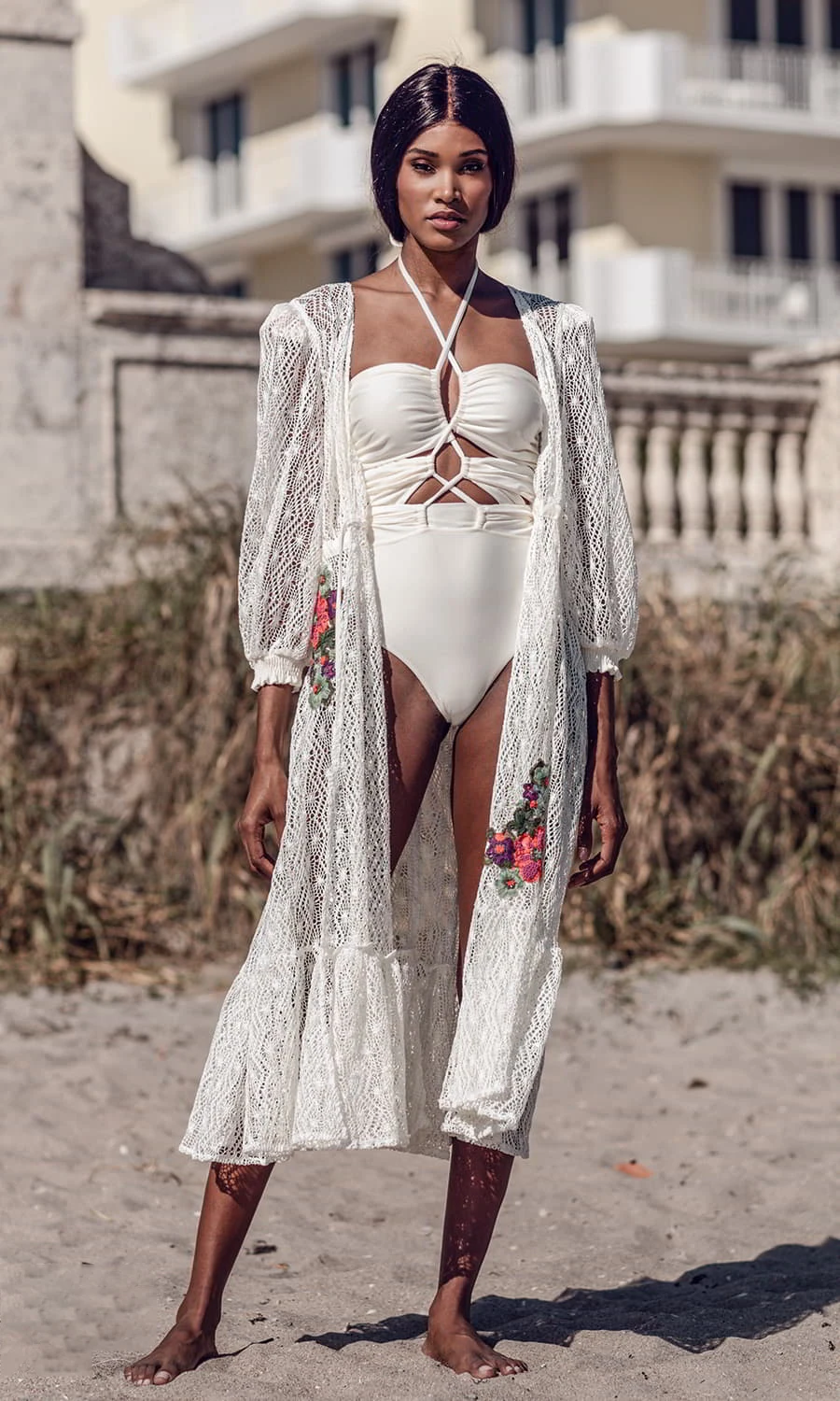 

Hanging Neck Straps 2023 Beach Outfits For Women Swimwear Solid Color One Piece Swimsuit and Cover Up Bathing Suits Mesh Skirt
