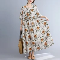 l 3xl plus size print flower womens summer long dress 2022 short sleeve casual dresses for women soft quick dry beach dress