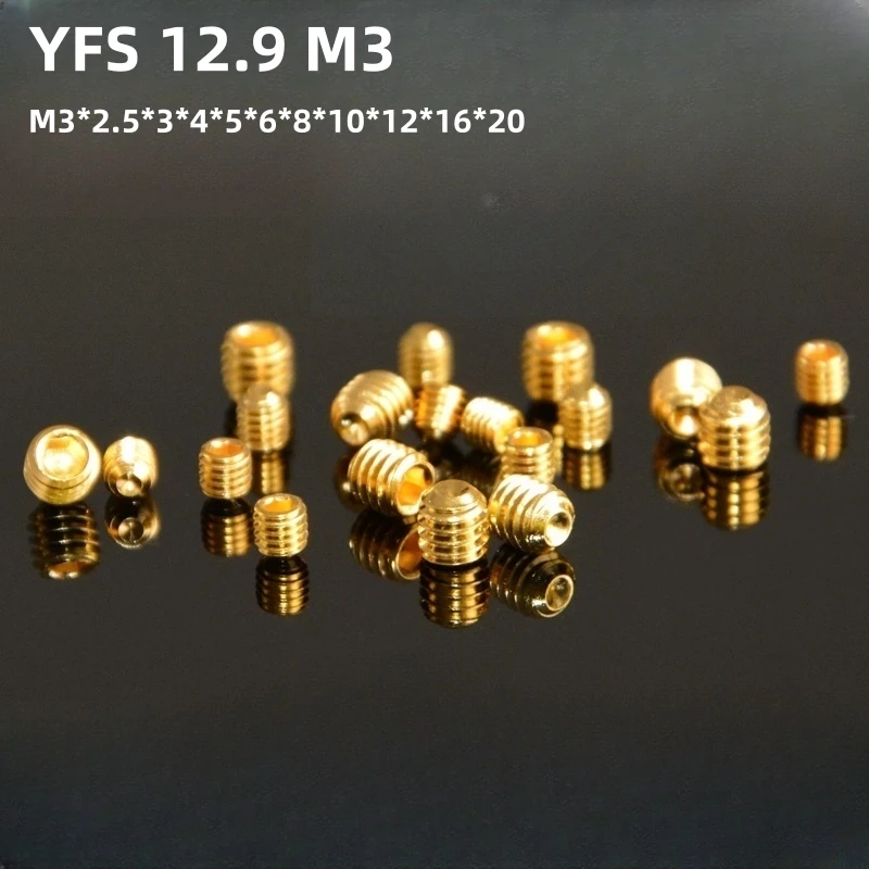 

100 шт. YFS M3 M3 * 2,5*3*4*5 ~ 20 мм класс 12,9 измерительных приборов с титановым покрытием, Безголовый винт с шестигранной головкой и антикоррозийным покрытием