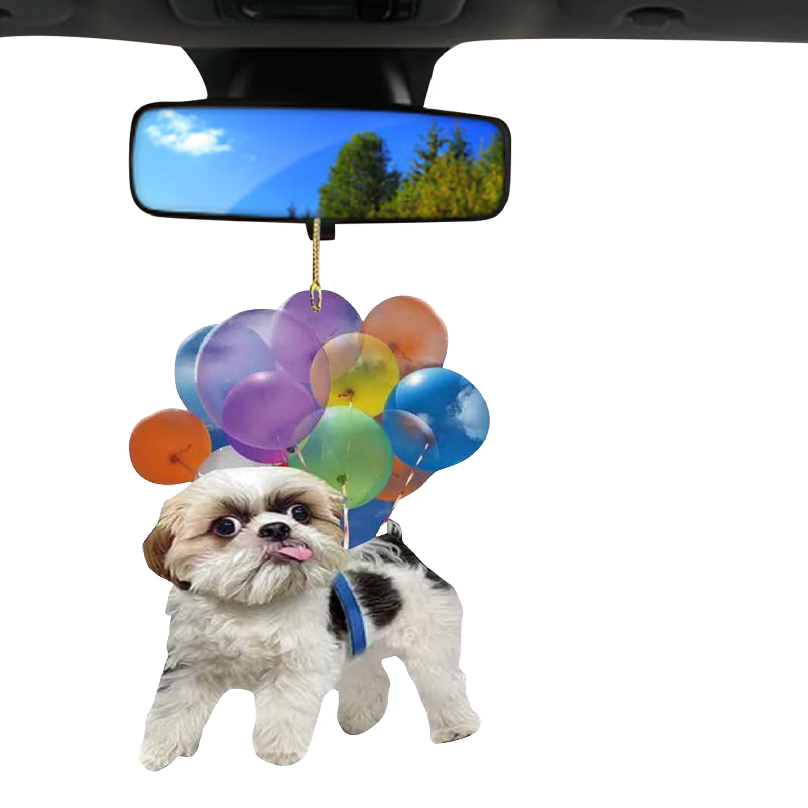 

Flying Dog Car Hangings Ornament Flying Dogs Hangings Ornament With Colorful Balloons Funny Dog Rear View Mirror Hangings