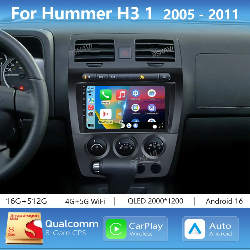 Фото Автомагнитола Android 16 Carplay Auto с 2K экраном, мультимедийная система для Hummer H3 2005-2011, DSP, GPS, стерео, 2DIN, головное устройство