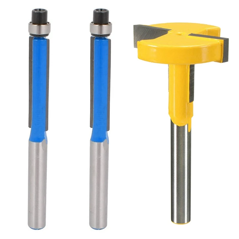 

2Pcs 2.6 Inch Long 2 Edges Flush Trim Router Bit & 1Pcs 1/4 Inch Shank T-Slot Router Bit T-Track Slotting Milling Cutter