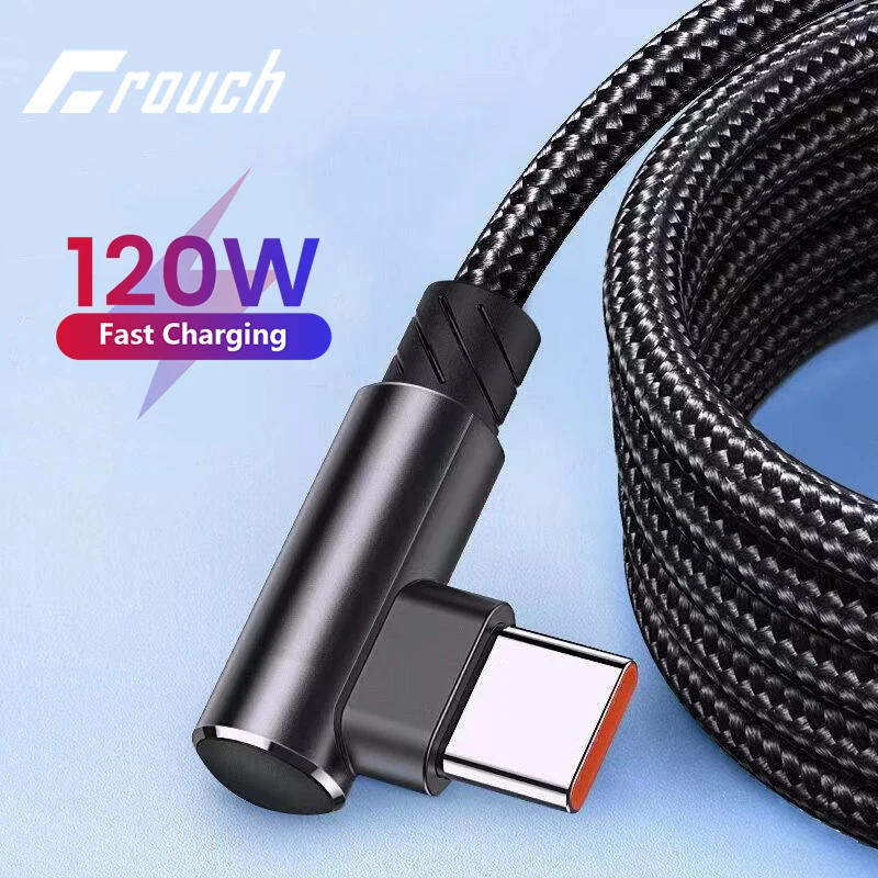 Фото 90-градусный локоть USB-кабель типа C, 120 Вт, кабель USB C для быстрой зарядки, шнур для быстрой зарядки данных для Huawei P50 P40 Xiaomi Redmi Oneplus №1