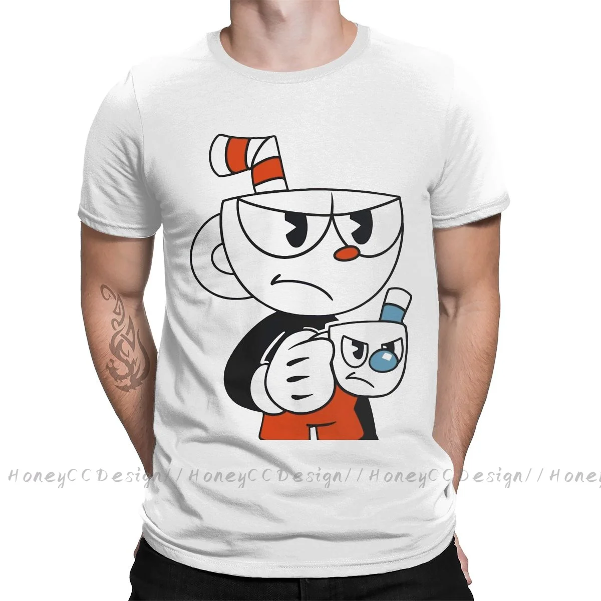 Fashion Cuphead Men Clothing Cuphead And Mugman Angry T-Shirt Summer O Neck Shirt Short Sleeve Plus Size