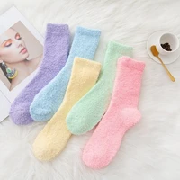 5 pairs autumn and winter fashion thick womens coral fleece socks candy color half velvet home warm sleep socks for ladies