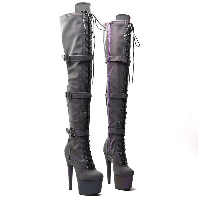 Leecabe 17CM/7inches Pole dancing shoes Chunky Platform High Boots Party Shoes  thigh high boots womens boots 5B