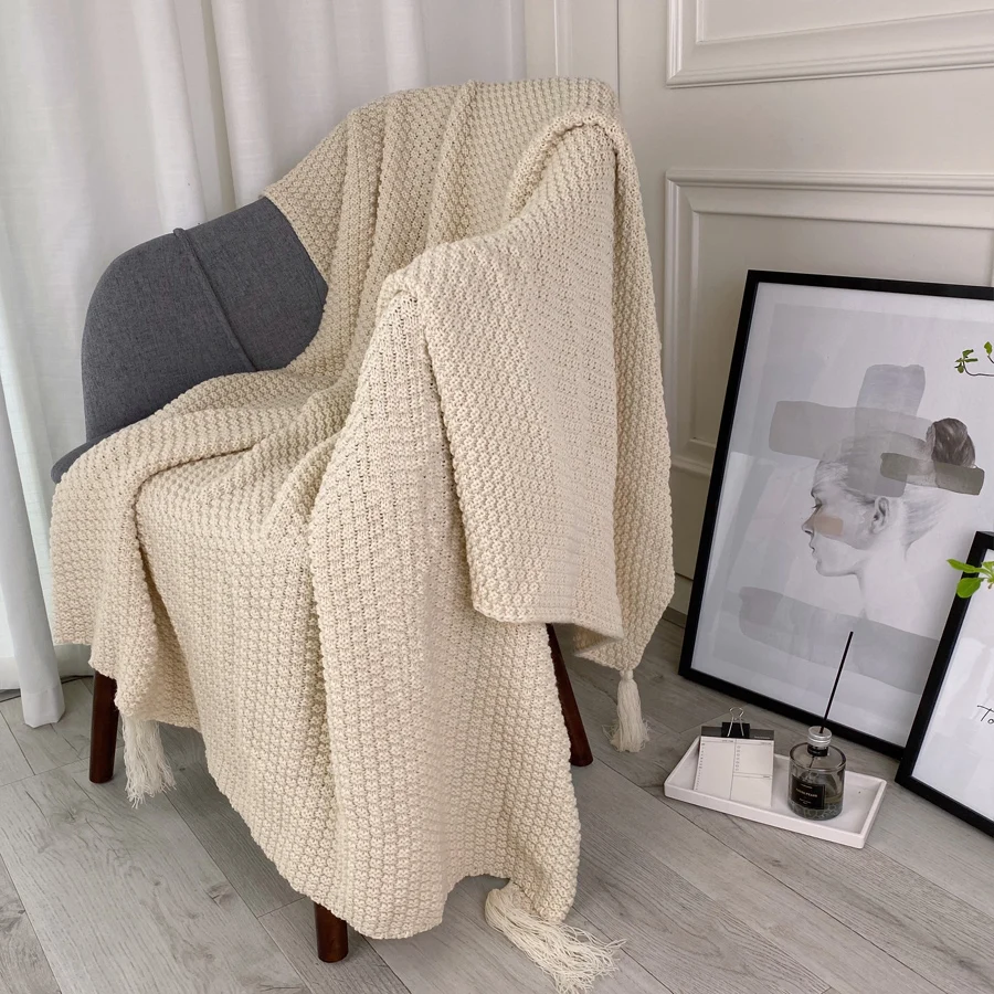 

Nordic Office Nap Sofa Air Conditioning Multifunction Blanket Solid Simple Knitted Blanket Cape Cover Bed End Towel