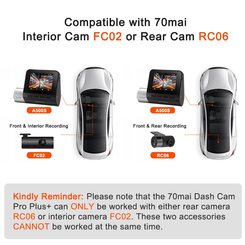 70mai A500S Dash Cam Pro Plus+ 1944P ADAS GPS Car Camera 70mai A500S Car DVR 24H Parking Support Rear Cam 140FOV Recorder