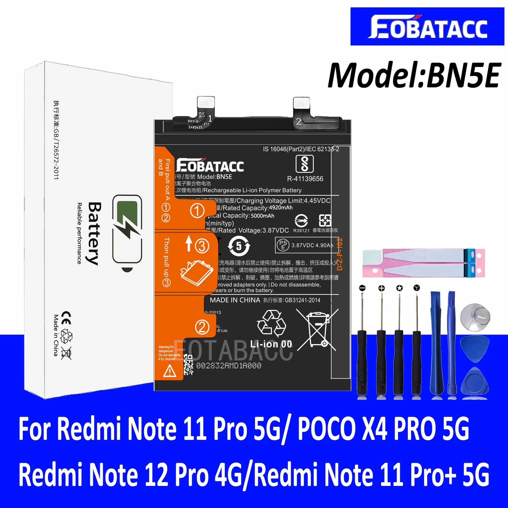 EOTABACC 100% Новый оригинальный аккумулятор BN5E для XIAOMI Note 11 Pro 5G/ POCO X4 PRO 5G /Redmi 12 4G +