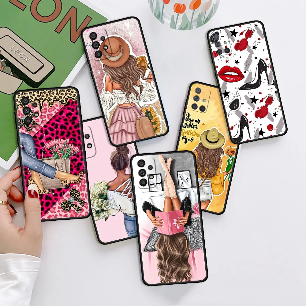 

Girls High Heels Shoes Legs Coffee Case For Samsung Galaxy A52 A12 A51 A53 A33 A71 A32 A31 A21 A01 A11 A22 Black TPU Phone Shell