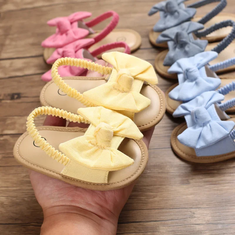 

4 Colors Summer Newborn Baby Girls Boys Sandals Shoes Bowknot Flat With Heel Soft Cork Shoes for Baby 0-18Months