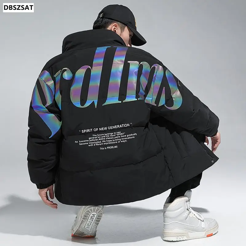 Мужская зимняя куртка на утином пуху с воротником-стойкой и надписью