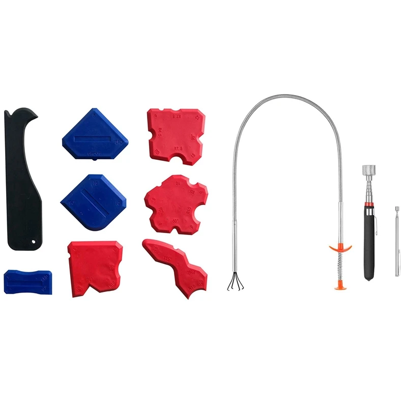 

8 Pcs Smoothing Caulking Profile Line Corner Tool & 3 Pcs Retrieving Telescoping Magnetic Pickup Tools Curve Grabber