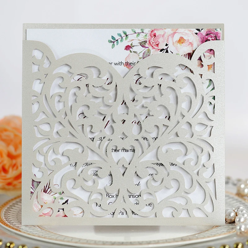 

25Pcs Wedding Invitation Card with Envelope Greeting Cards Heart Pattern Laser Cut for Mariage Anniversary Party Supplies Favors