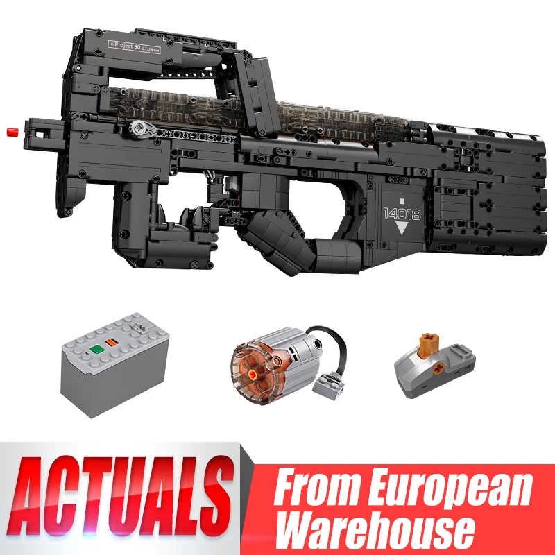 

MOULD KING 14018 технический пистолет, строительные блоки для детей P90, субстанция, модель оружия игрушки Кубики MOC, детские подарки на день рождени...