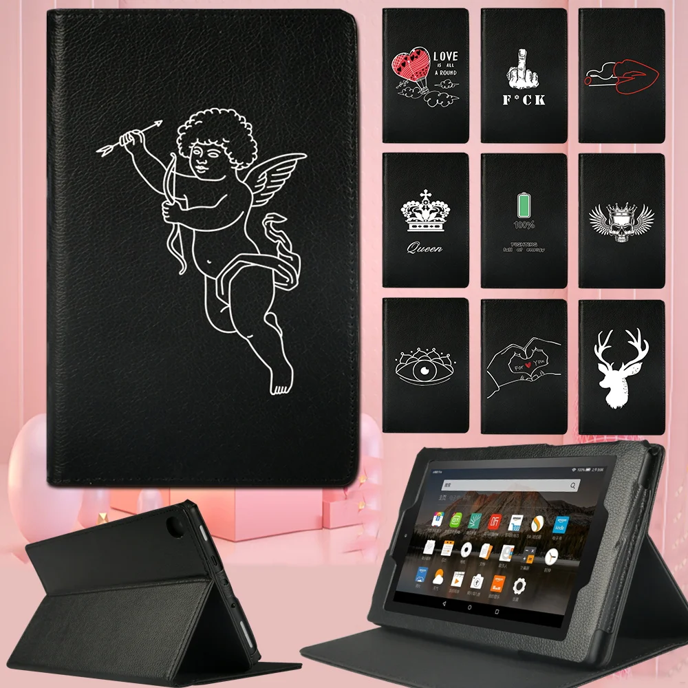 

Tablet Case for Fire 7(5th/7th/9th)/HD 8 (6th/7th/8th)/HD 10(5th/7th/9th) Anti-fall White Image Leather Stand Cover Flip Shell