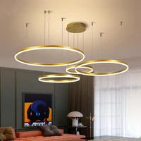 modern 5 ring led pendant lights dimmable gold black brown for bedroom living dining room chandelier home decor lighting fixture