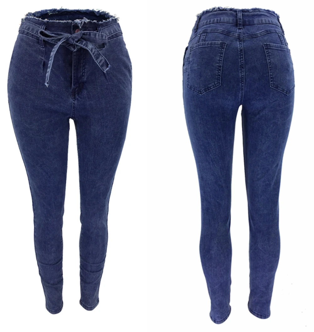 2022 New Fashion Mid Waist Slim Belt Skinny Denim Trousers Ladies Jeans Women's Clothing