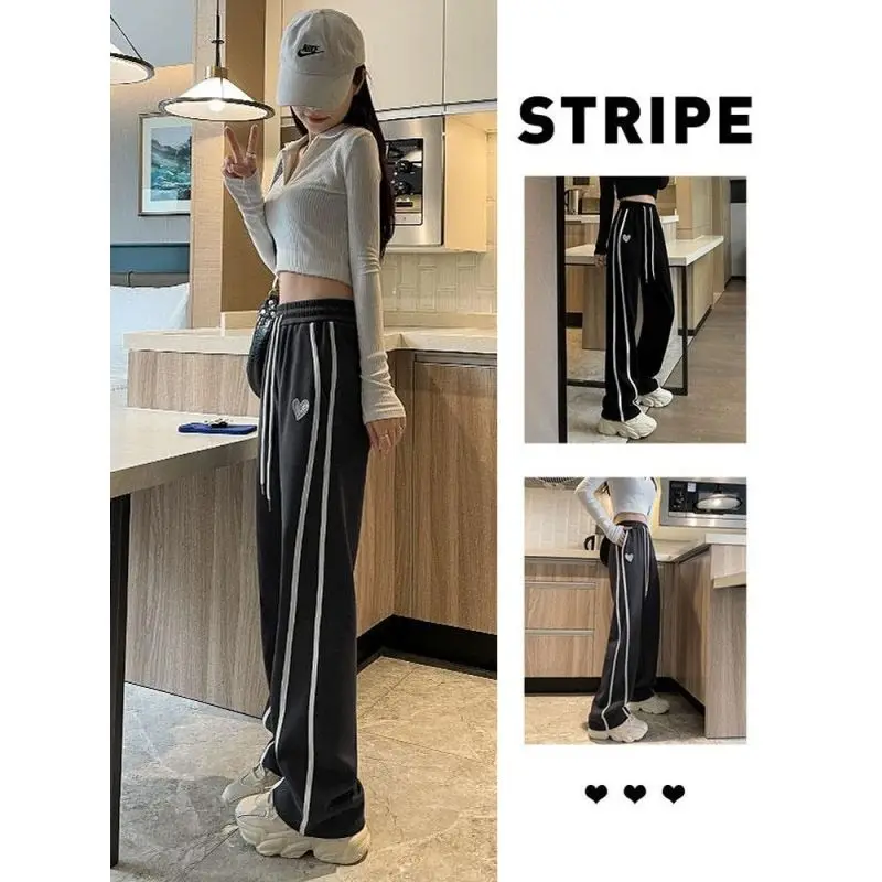 Wide-Leg Pants Women Summer Spring Autumn New Straight-Leg Pants High Waist Drooping Casual Sports Sweatpants Joggers Women