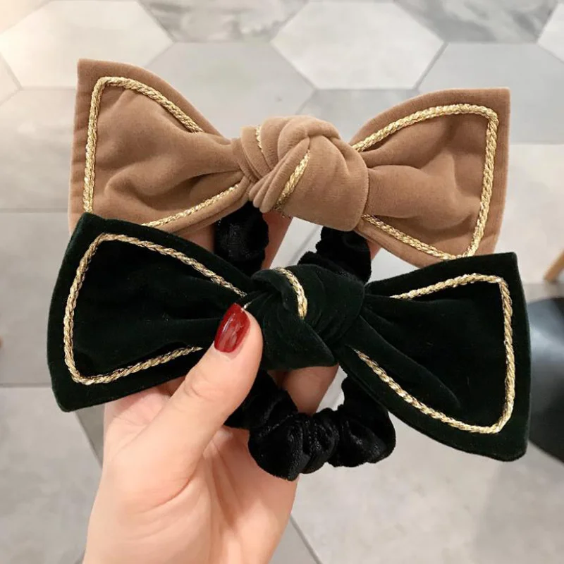 Новинка 2020 Корейская простая Милая Бархатная веревка для волос с большим бантом