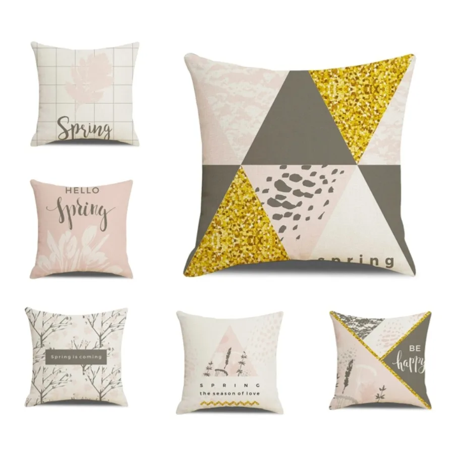 

European Pink Modern Cushion Cover 45X45 Simple Line Letter Printing Pillow Case Living Room Bedroom Home Decoration Sofa J1988