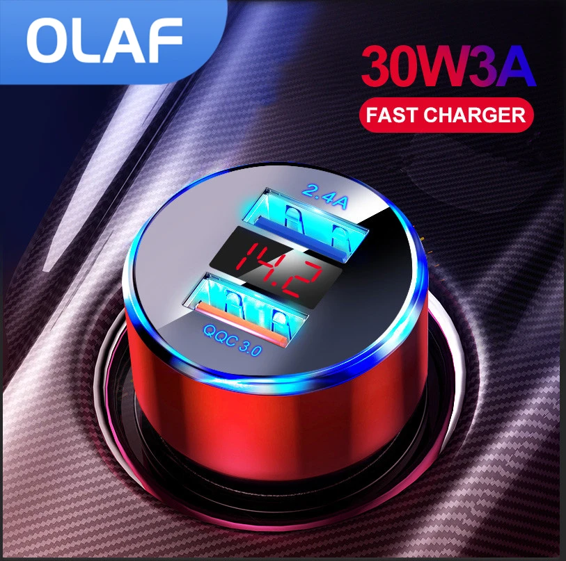 

OLAF QC 3.0 Dual Fast Charger 5V 3.1A Car Charger For iPhone X Xr Samsung Galaxy Note 10 9 USB Car-Charger Phone Charge Adapter