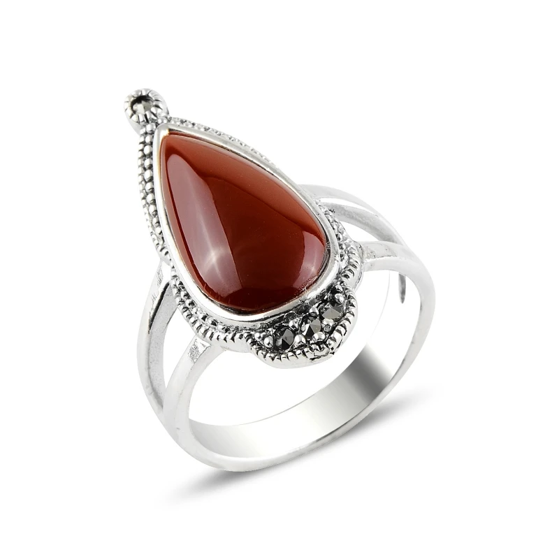 

Silver 925 Sterling Agate & Marcasite Ring