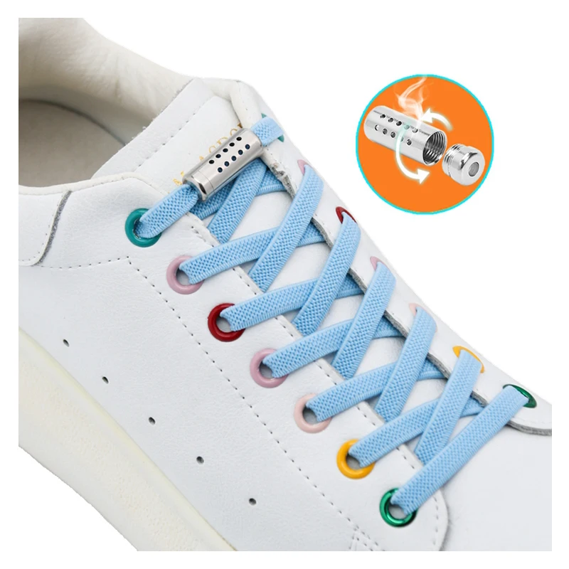 

No Tie Shoe Laces Elastic Flat Shoelaces Round Metal Lock Anti-mosquito Lazy Shoes Lace Deodorant Aroma Rubber Bands 1Pair