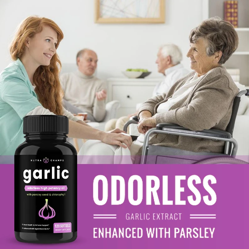 

Odorless Garlic Softgels 1000mg Immune Support Supplement Parsley, Chlorophyll & Aged Black Garlic Extract（free shipping）