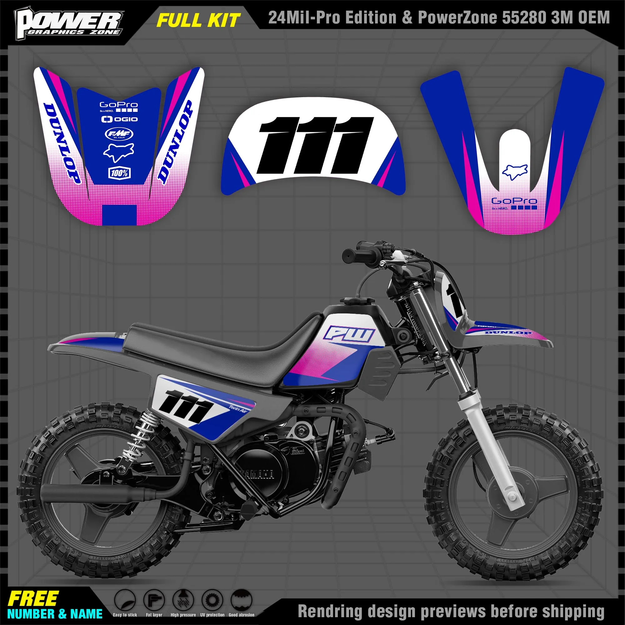 

PowerZone Custom Team Graphics Backgrounds Decals 3M Stickers Kit For YAMAHA PW50 Motorcycle sticker 008