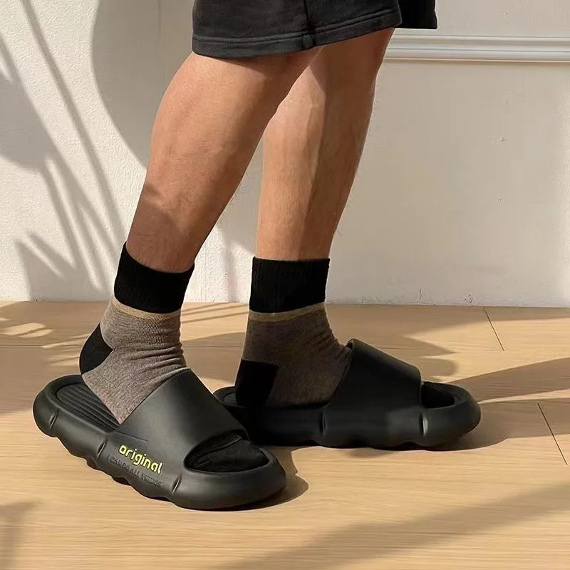 Летние мужские тапочки с холщовой верхней частью принтом и резиновой подошвой