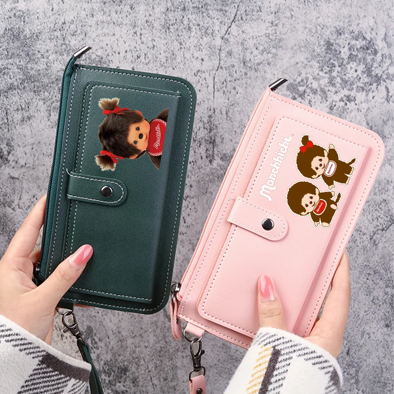 Фото Женские кошельки Monchhichi, милые кошельки Kiki с мультяшным принтом, портативная кожаная сумка для денег большой вместимости, кошелек-клатч, подарок №1