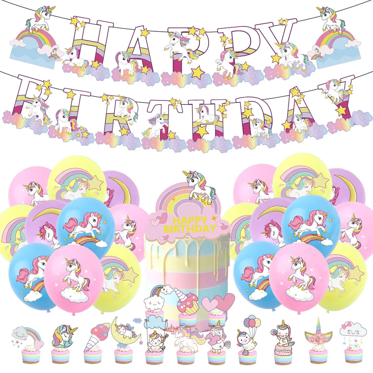 

Unicorn Dinosaur Jungle Animal Party Decor Banner Cake Topper Balloon Girl Boy Happy Birthday Decorations Baby Shower Supplies