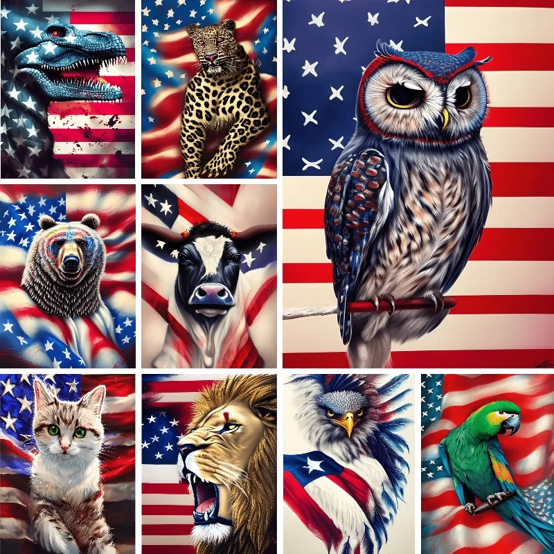 

5D DIY Diamond Embroidery Eagle Owl Parrot Lion Cattle Cat Bear Flag Full Square Diamond Painting Animal Mosaic Cross Stitch Art